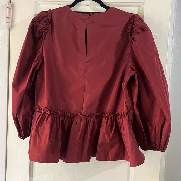 Cinq À Sept Jackie Satin Ruffle Top in Sangria M - Picture 8 of 8